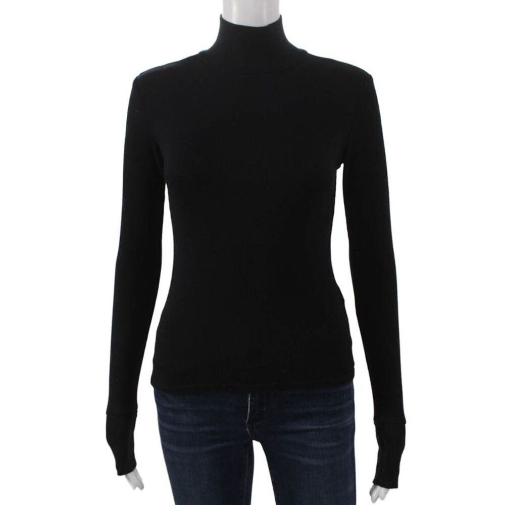 Perfect White Tee Women Basic T-Shirt Black Turtleneck Long Sleeve Size S